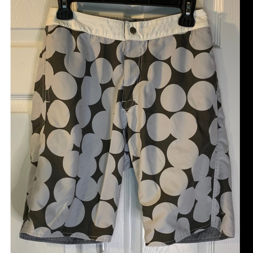 Twice Men's Y2K Reversible Shorts Size 28 NEW Gray Stripes Polka Dots 11" Inseam